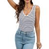 imageWIHOLL Womens Ribbed Tank Tops 2025 Summer V Neck Slim Fitted Tops Casual Basic Knit Sleeveless ShirtsBlack Stripe