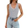 imageWIHOLL Womens Ribbed Tank Tops 2025 Summer V Neck Slim Fitted Tops Casual Basic Knit Sleeveless ShirtsBlack Stripe