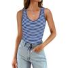 imageWIHOLL Womens Ribbed Tank Tops 2025 Summer V Neck Slim Fitted Tops Casual Basic Knit Sleeveless ShirtsBlue Stripe