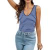 imageWIHOLL Womens Ribbed Tank Tops 2025 Summer V Neck Slim Fitted Tops Casual Basic Knit Sleeveless ShirtsBlue Stripe