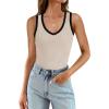 imageWIHOLL Womens Ribbed Tank Tops 2025 Summer V Neck Slim Fitted Tops Casual Basic Knit Sleeveless ShirtsColor Block Beige