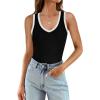 imageWIHOLL Womens Ribbed Tank Tops 2025 Summer V Neck Slim Fitted Tops Casual Basic Knit Sleeveless ShirtsColor Block Black