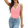 imageWIHOLL Womens Ribbed Tank Tops 2025 Summer V Neck Slim Fitted Tops Casual Basic Knit Sleeveless ShirtsColor Block Pink