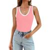 imageWIHOLL Womens Ribbed Tank Tops 2025 Summer V Neck Slim Fitted Tops Casual Basic Knit Sleeveless ShirtsColor Block Pink