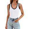 imageWIHOLL Womens Ribbed Tank Tops 2025 Summer V Neck Slim Fitted Tops Casual Basic Knit Sleeveless ShirtsColor Block White