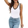 imageWIHOLL Womens Ribbed Tank Tops 2025 Summer V Neck Slim Fitted Tops Casual Basic Knit Sleeveless ShirtsColor Block White