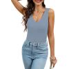 imageWIHOLL Womens Ribbed Tank Tops 2025 Summer V Neck Slim Fitted Tops Casual Basic Knit Sleeveless ShirtsGrey Blue