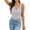 imageWIHOLL Womens Ribbed Tank Tops 2025 Summer V Neck Slim Fitted Tops Casual Basic Knit Sleeveless ShirtsGrey Stripe