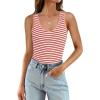 imageWIHOLL Womens Ribbed Tank Tops 2025 Summer V Neck Slim Fitted Tops Casual Basic Knit Sleeveless ShirtsRed Stripe