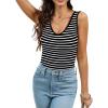 imageWIHOLL Womens Ribbed Tank Tops 2025 Summer V Neck Slim Fitted Tops Casual Basic Knit Sleeveless ShirtsWhite Stripe