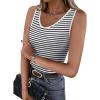 imageWIHOLL Womens Ribbed Tank Tops 2025 Summer V Neck Slim Fitted Tops Casual Basic Knit Sleeveless ShirtsBlack Stripe