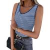 imageWIHOLL Womens Ribbed Tank Tops 2025 Summer V Neck Slim Fitted Tops Casual Basic Knit Sleeveless ShirtsBlue Stripe