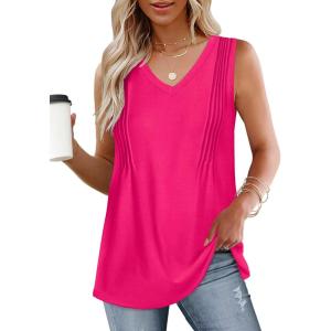 imageWIHOLL Summer Womens Tank Tops Loose Fit Pleated 2025 V Neck Sleeveless Tops CasualS3XLCute Pink