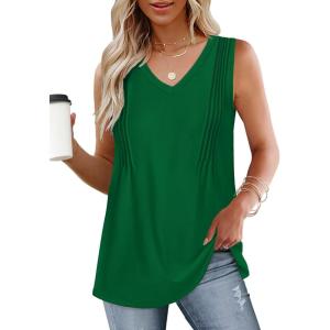 imageWIHOLL Summer Womens Tank Tops Loose Fit Pleated 2025 V Neck Sleeveless Tops CasualS3XLGreen