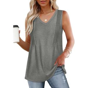 imageWIHOLL Summer Womens Tank Tops Loose Fit Pleated 2025 V Neck Sleeveless Tops CasualS3XLGrey