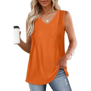 imageWIHOLL Summer Womens Tank Tops Loose Fit Pleated 2025 V Neck Sleeveless Tops CasualS3XLLight Orange