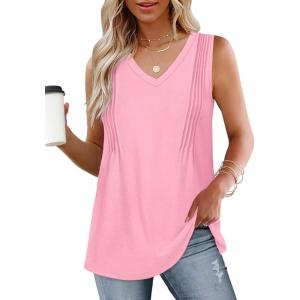 imageWIHOLL Summer Womens Tank Tops Loose Fit Pleated 2025 V Neck Sleeveless Tops CasualS3XLLight Pink