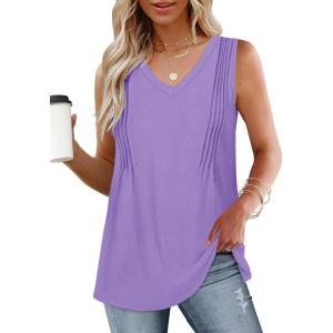 imageWIHOLL Summer Womens Tank Tops Loose Fit Pleated 2025 V Neck Sleeveless Tops CasualS3XLLight Purple