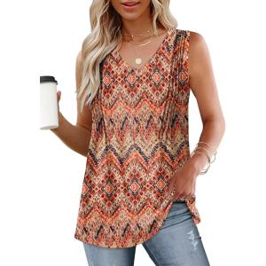 imageWIHOLL Summer Womens Tank Tops Loose Fit Pleated 2025 V Neck Sleeveless Tops CasualS3XLPrints Floral Brown