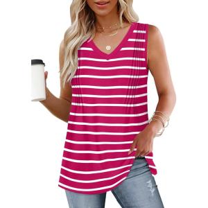 imageWIHOLL Summer Womens Tank Tops Loose Fit Pleated 2025 V Neck Sleeveless Tops CasualS3XLStripe Pink