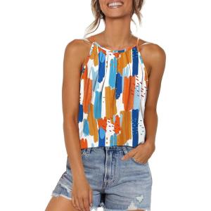 imageWIHOLL Womens Pleated Tank Tops Spaghetti Strap Camisole Halter Tops Curved Hem Fashion 2025Ecolorful