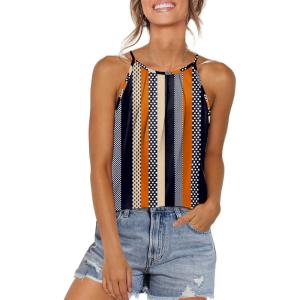 imageWIHOLL Womens Pleated Tank Tops Spaghetti Strap Camisole Halter Tops Curved Hem Fashion 2025Hkhaki Stripe
