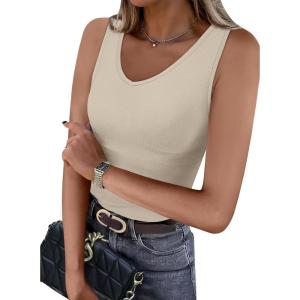 imageWIHOLL Womens Ribbed Tank Tops 2025 Summer V Neck Slim Fitted Tops Casual Basic Knit Sleeveless ShirtsAsand