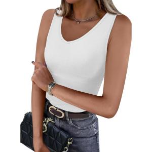 imageWIHOLL Womens Ribbed Tank Tops 2025 Summer V Neck Slim Fitted Tops Casual Basic Knit Sleeveless ShirtsAwhite