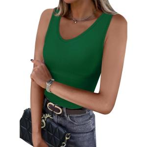 imageWIHOLL Womens Ribbed Tank Tops 2025 Summer V Neck Slim Fitted Tops Casual Basic Knit Sleeveless ShirtsGreen