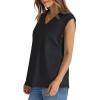 imageWIHOLL Womens Cap Sleeve Tops Summer V Neck Tank Basic Tee Shirts 2025 Fashion Casual Loose FitB  Black