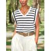 imageWIHOLL Womens Cap Sleeve Tops Summer V Neck Tank Basic Tee Shirts 2025 Fashion Casual Loose FitE  Black Stripe