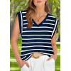 imageWIHOLL Womens Cap Sleeve Tops Summer V Neck Tank Basic Tee Shirts 2025 Fashion Casual Loose FitF  Navy Bluewhite Stripe