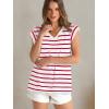 imageWIHOLL Womens Cap Sleeve Tops Summer V Neck Tank Basic Tee Shirts 2025 Fashion Casual Loose FitG  Redwhite Stripe