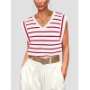 imageWIHOLL Womens Cap Sleeve Tops Summer V Neck Tank Basic Tee Shirts 2025 Fashion Casual Loose FitG  Redwhite Stripe