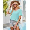 imageWIHOLL Womens Tops Short Sleeve V Neck Tshirts with Mock Up Pocket Fahion Summer Clothes Loose FitAqua