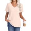 imageWIHOLL Womens Tops Short Sleeve V Neck Tshirts with Mock Up Pocket Fahion Summer Clothes Loose FitBeige