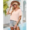 imageWIHOLL Womens Tops Short Sleeve V Neck Tshirts with Mock Up Pocket Fahion Summer Clothes Loose FitBeige