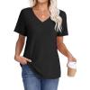 imageWIHOLL Womens Tops Short Sleeve V Neck Tshirts with Mock Up Pocket Fahion Summer Clothes Loose FitBlack
