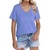 imageWIHOLL Womens Tops Short Sleeve V Neck Tshirts with Mock Up Pocket Fahion Summer Clothes Loose FitBlue