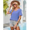 imageWIHOLL Womens Tops Short Sleeve V Neck Tshirts with Mock Up Pocket Fahion Summer Clothes Loose FitBlue