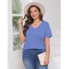 imageWIHOLL Womens Tops Short Sleeve V Neck Tshirts with Mock Up Pocket Fahion Summer Clothes Loose FitBlue