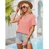 imageWIHOLL Womens Tops Short Sleeve V Neck Tshirts with Mock Up Pocket Fahion Summer Clothes Loose FitCoral