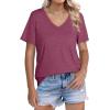 imageWIHOLL Womens Tops Short Sleeve V Neck Tshirts with Mock Up Pocket Fahion Summer Clothes Loose FitPurple Red