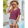 imageWIHOLL Womens Tops Short Sleeve V Neck Tshirts with Mock Up Pocket Fahion Summer Clothes Loose FitPurple Red