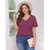 imageWIHOLL Womens Tops Short Sleeve V Neck Tshirts with Mock Up Pocket Fahion Summer Clothes Loose FitPurple Red