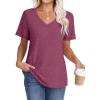imageWIHOLL Womens Tops Short Sleeve V Neck Tshirts with Mock Up Pocket Fahion Summer Clothes Loose FitPurple Red