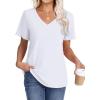 imageWIHOLL Womens Tops Short Sleeve V Neck Tshirts with Mock Up Pocket Fahion Summer Clothes Loose FitWhite