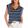 imageWIHOLL Womens Cap Sleeve Tops Summer V Neck Tank Basic Tee Shirts 2025 Fashion Casual Loose FitF  Navy Bluewhite Stripe