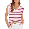 imageWIHOLL Womens Cap Sleeve Tops Summer V Neck Tank Basic Tee Shirts 2025 Fashion Casual Loose FitG  Redwhite Stripe