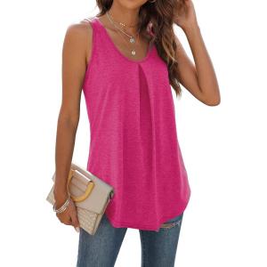 imageWIHOLL Tank Tops for Women Loose Fit Summer Tops V Neck Sleeveless Tanks Trendy3rose Pink